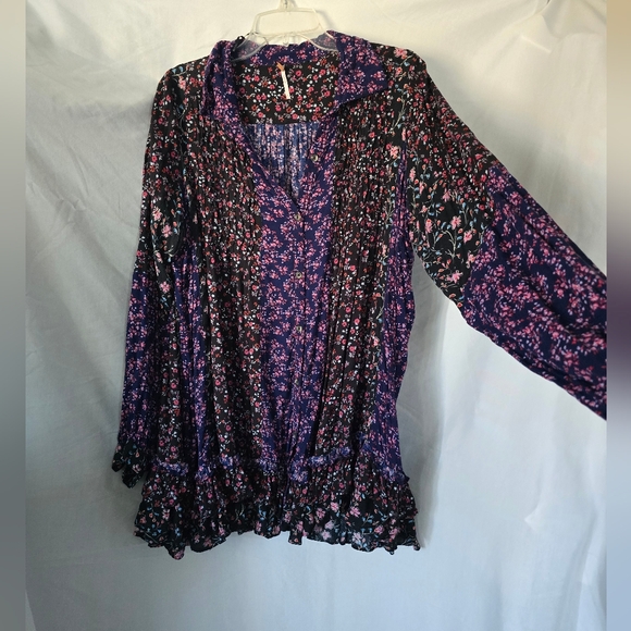 Free People Lost in You Floral Mini Dress Tunic Boho Cottagecore Oversized Small - Picture 3 of 8